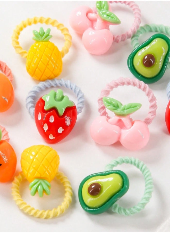Kids Fruit Hair Ties Set – Cute Strawberry, Cherry, Pineapple & Avocado Elastic Bands for Girls, Soft No-Damage Baby Ponytail Holders (10 pcs) - Image 4