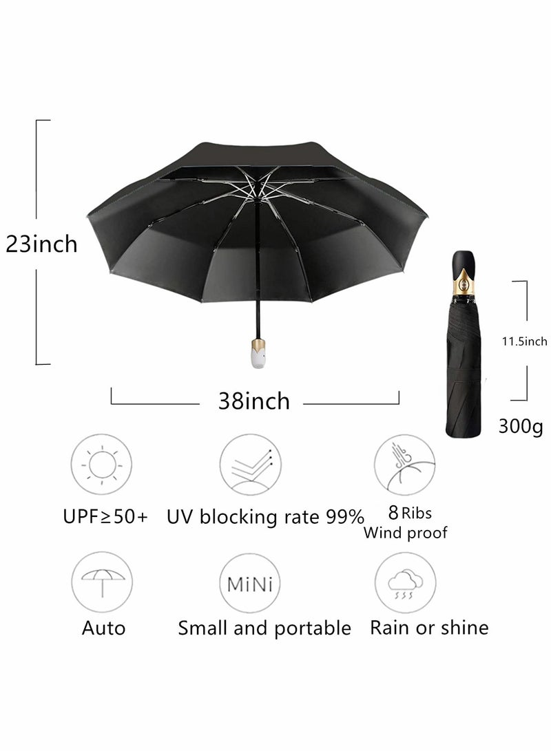SYOSI Folding Umbrellas UV Protection Sun Umbrella Compact Folding Travel Umbrella Automatic Opening and Closing UV Protection Women's Men's Compact Folding Umbrella Black  - Image 5