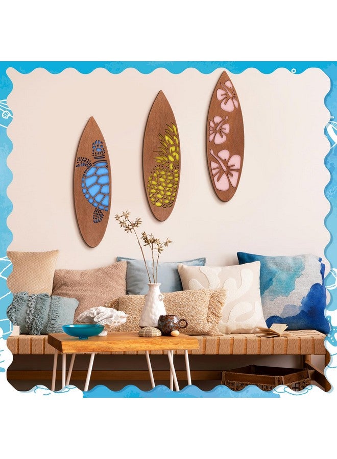 تاتو 3 قطع لوح ركوب الأمواج لافتة حائط خشبية ديكور الشاطئ هاواي زهرة الكركديه الاستوائية ديكور الحائط بار أناناس سلحفاة بحرية لافتة باب كهدية حفلة عيد الميلاد (هاواي، 15.75 × 4.46 × 0.2 بوصة) - Image 4