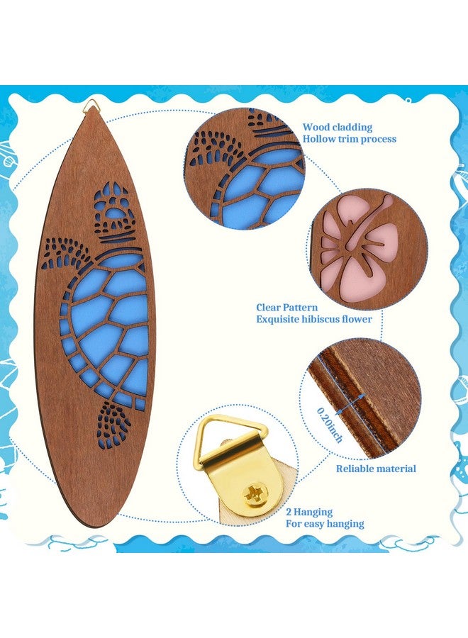 تاتو 3 قطع لوح ركوب الأمواج لافتة حائط خشبية ديكور الشاطئ هاواي زهرة الكركديه الاستوائية ديكور الحائط بار أناناس سلحفاة بحرية لافتة باب كهدية حفلة عيد الميلاد (هاواي، 15.75 × 4.46 × 0.2 بوصة) - Image 5
