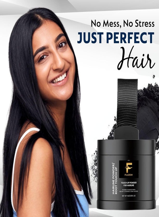 FLUZOV Instant Root Touch-Up & Bald Spot Cover-Up Powder (Black, 4g) | Waterproof Hairline Concealer & Scalp Shadow for Hair Thinning | Sweat-Resistant Hair Filler with Applicator Brush for Men & Women - Image 1