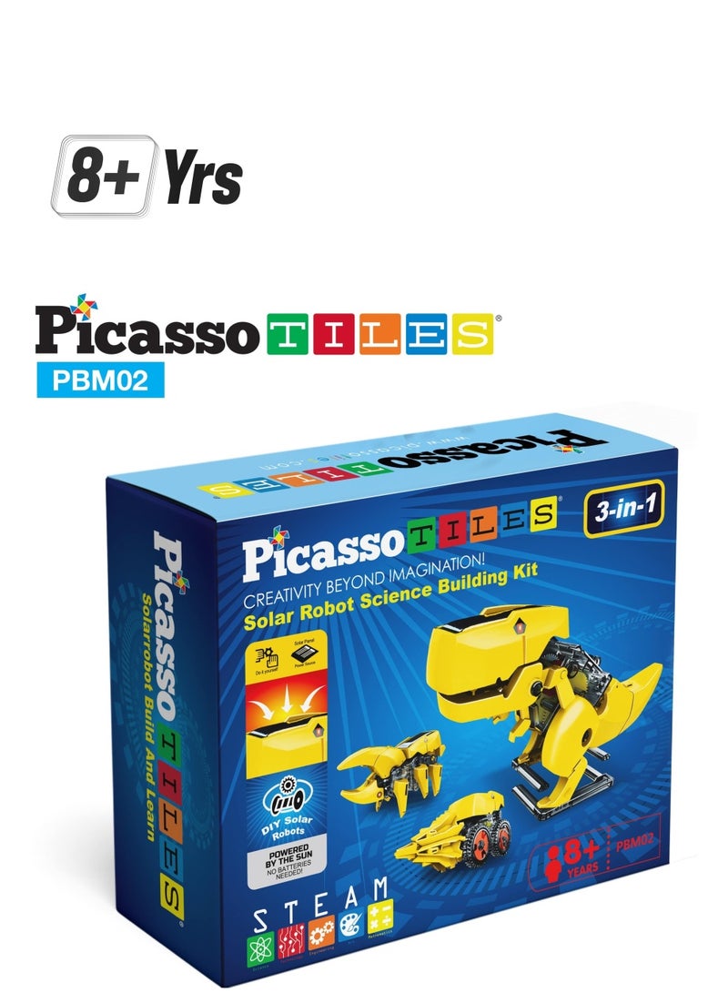 PicassoTiles Picasso - 3-in-1 Solar Powered Dinosaur Robot Science Kit for Kids - DIY STEM Toy with Solar Energy, Eco-Friendly Play, and Hands-on Learning  - Image 1