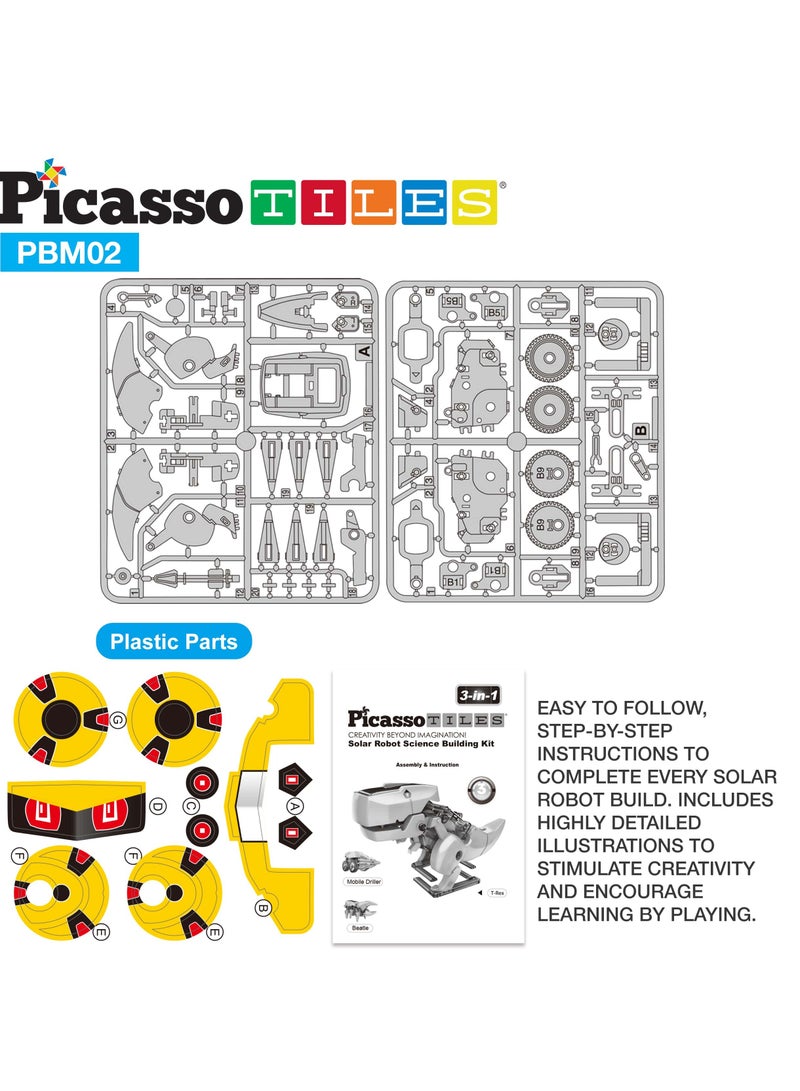 PicassoTiles Picasso - 3-in-1 Solar Powered Dinosaur Robot Science Kit for Kids - DIY STEM Toy with Solar Energy, Eco-Friendly Play, and Hands-on Learning  - Image 2