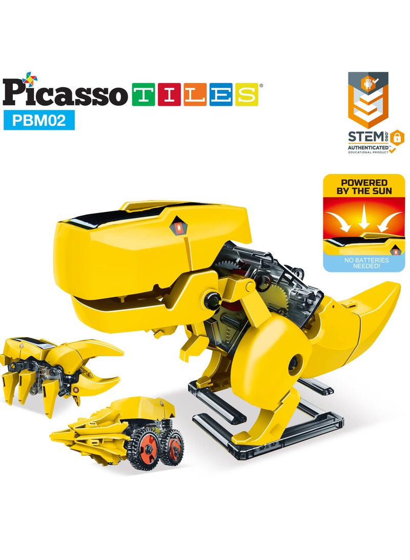 PicassoTiles Picasso - 3-in-1 Solar Powered Dinosaur Robot Science Kit for Kids - DIY STEM Toy with Solar Energy, Eco-Friendly Play, and Hands-on Learning  - Image 4