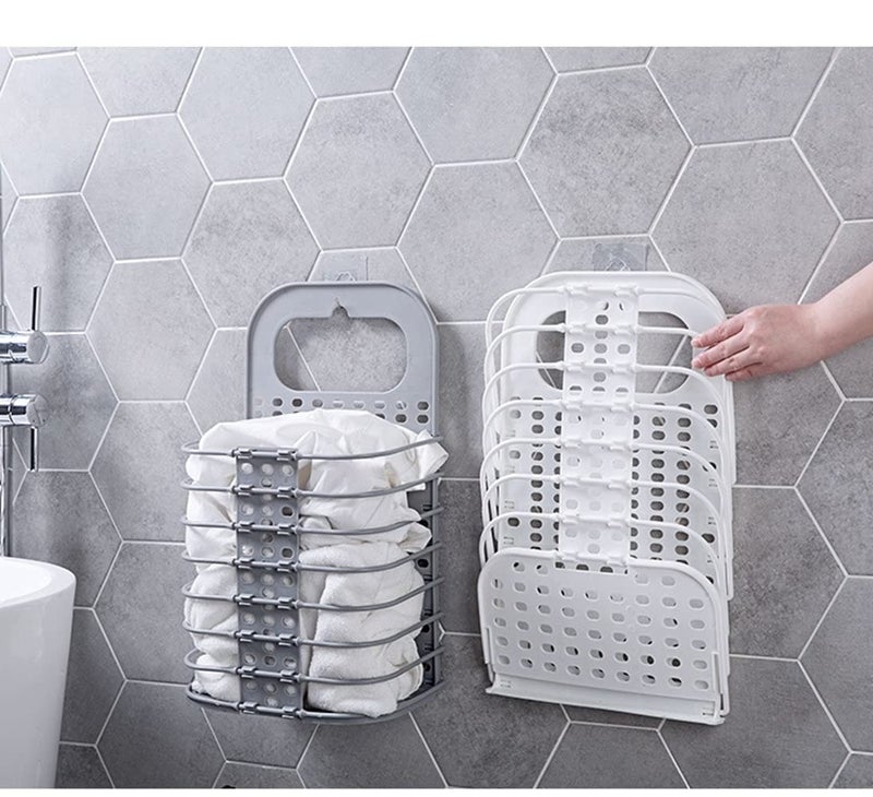 Homeybiz Home & Hotel Usable Tool of Foldable Plastic Hanging Laundry Basket for Washing Machine Bathroom Kids Dirty Clothes Storage Rack, Wall Mounted Stand For Dirty Cloths Organize Stand. - Image 3