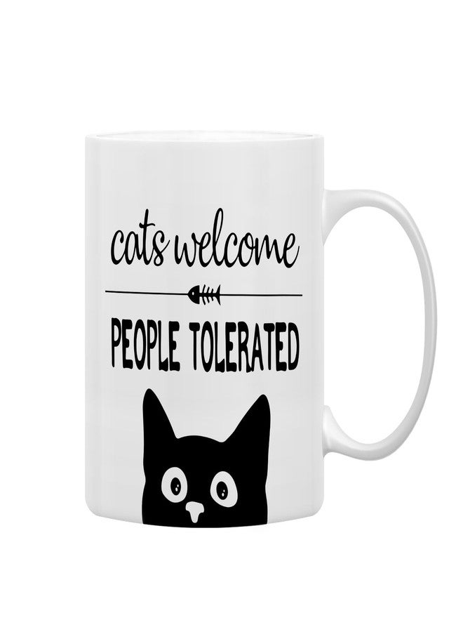 QASHWEY Black Cat Mug, CatLover Lovers Mom Gifts, Cats Mug Tea Cup Gifts for Cats Mom Lovers Women, Cat Welcome People Tolerated Coffee Mugs Coffee Cups Ceramic 11 oz - Image 1