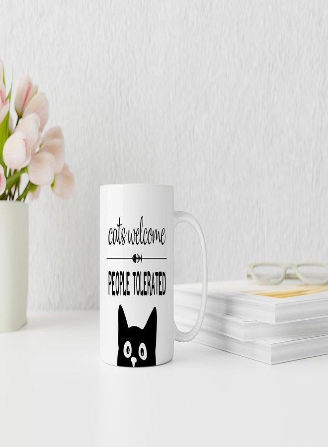 QASHWEY Black Cat Mug, CatLover Lovers Mom Gifts, Cats Mug Tea Cup Gifts for Cats Mom Lovers Women, Cat Welcome People Tolerated Coffee Mugs Coffee Cups Ceramic 11 oz - Image 3