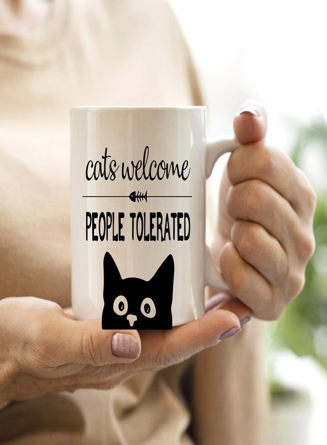 QASHWEY Black Cat Mug, CatLover Lovers Mom Gifts, Cats Mug Tea Cup Gifts for Cats Mom Lovers Women, Cat Welcome People Tolerated Coffee Mugs Coffee Cups Ceramic 11 oz - Image 2