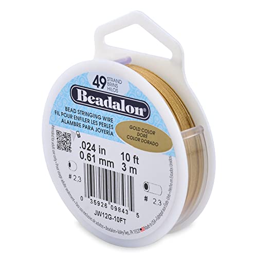 Beadalon 49 Strand Bead Stringing Wire 024 in 061 mm Gold Color 10 ft 31 m