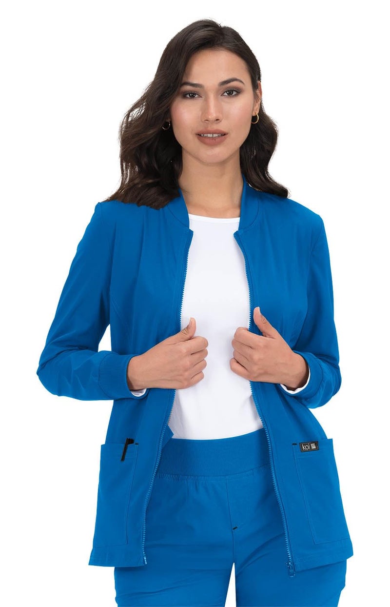 KOI Basics Andrea Women's 4-Pocket Stretch Jacket Royal Blue Medium - Image 3