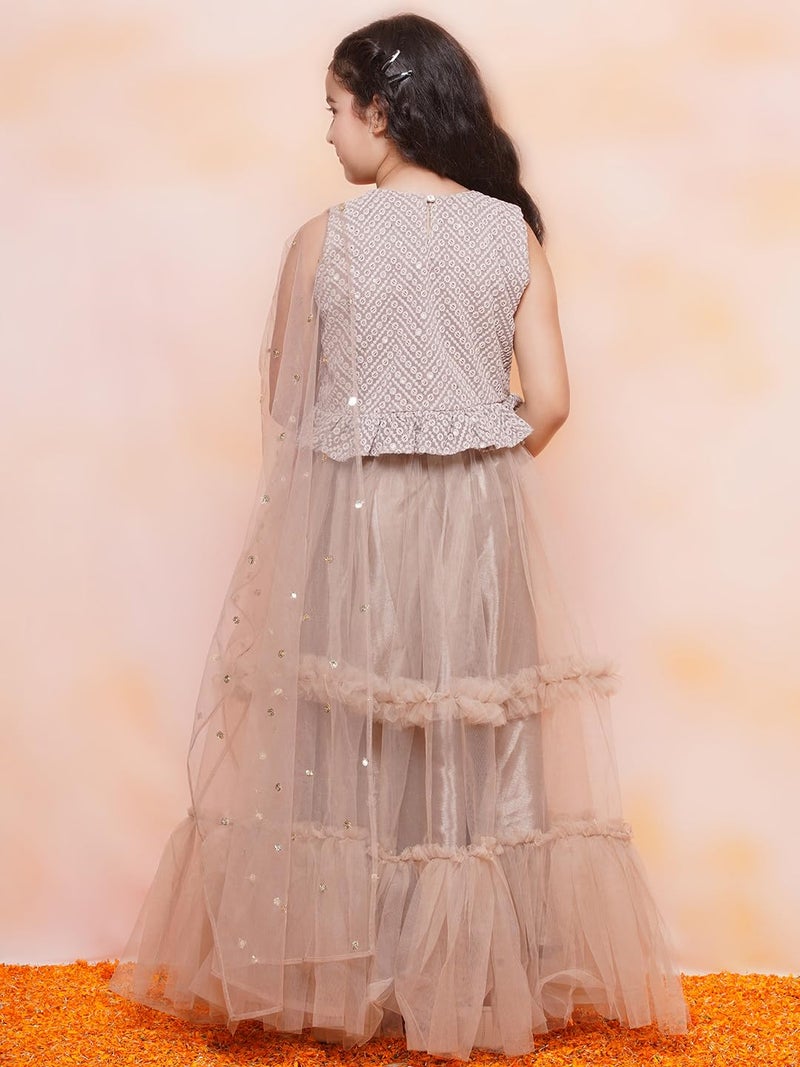 AJ DEZINES Kids Ethnic Wear Chiffli Chikankari Printed Beige Lehenga Ghagra Choli Set For Girls (G-LH08-FAWN-24) - Image 4
