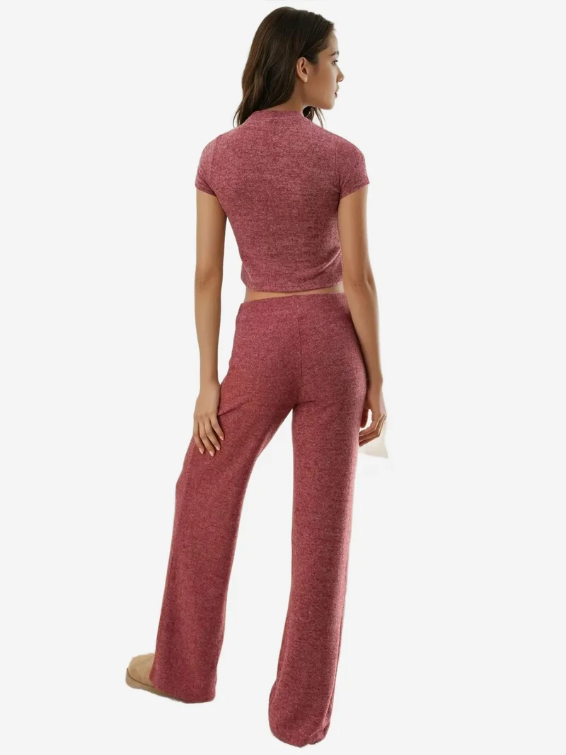 HICCUP Elastic Waist Soft Textured Knitted Pants