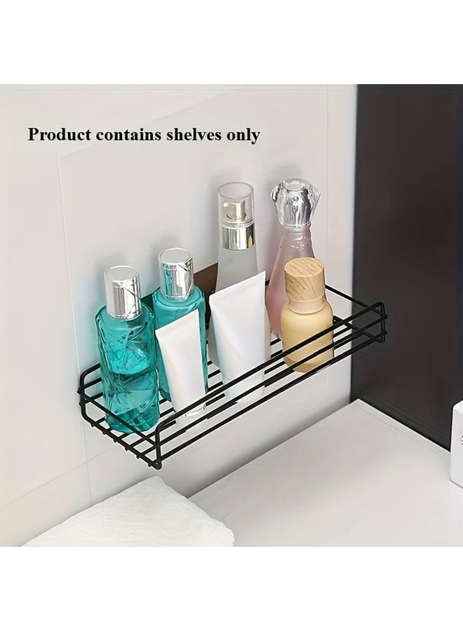 Black Wall Mounted Bathroom Shelf No Drill Installation Storage Rack Organizer - Image 1
