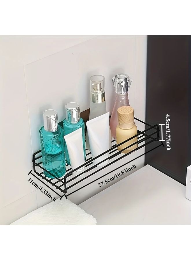 Black Wall Mounted Bathroom Shelf No Drill Installation Storage Rack Organizer - Image 3
