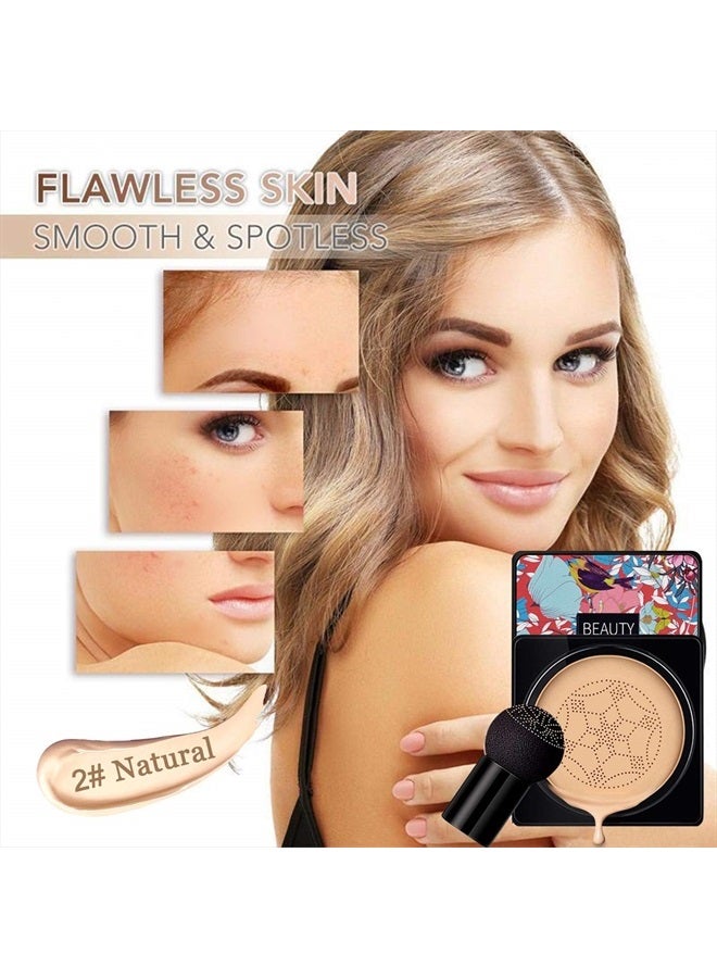 NUIBO Air Cushion CC Cream Mushroom Head, Moisturizing Concealer Makeup Base, Primer Liquid Foundation Long Lasting with Two Mushroom Makeup Sponges 【Natural】【Screw lid】  - Image 2