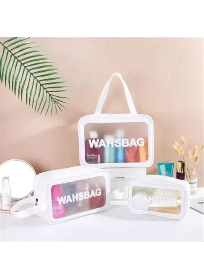 Set of Transparent Toiletry Bags - Waterproof Travel Bags with Zipper Closure from Waver, Various Sizes (3 Pieces, White) - Image 1