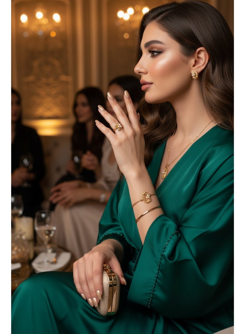 مجموعة مجوهرات زفاف مطلية بالذهب عيار 22 قيراط  4 قطع - Image 4