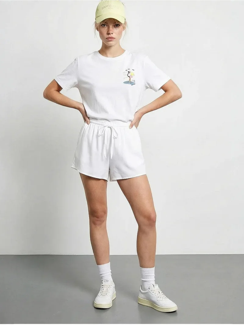 بيانكو لوتشي LUCCI Embroidered Crew Neck Cotton T-Shirt