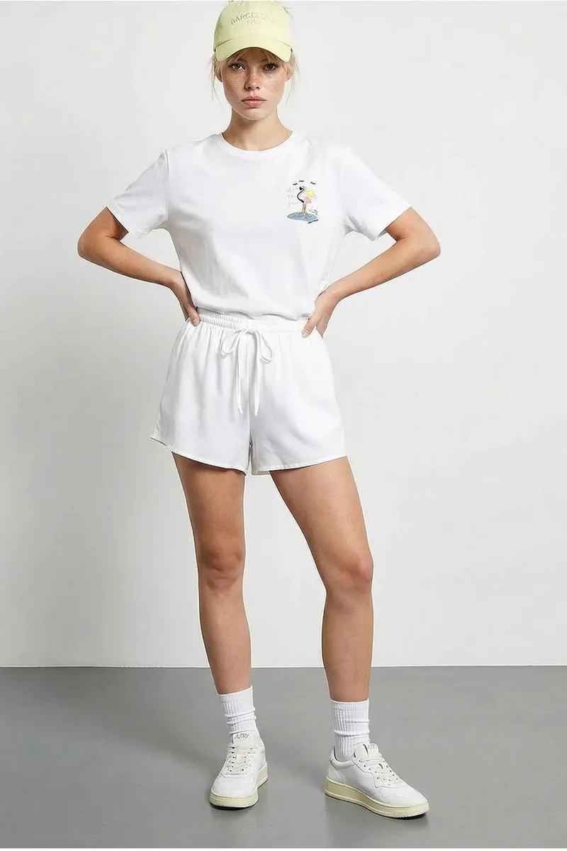 بيانكو لوتشي LUCCI Embroidered Crew Neck Cotton T-Shirt