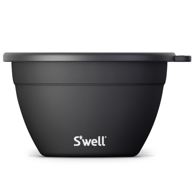 S'well Swell Stainless Steel Salad Bowl Kit  64oz Onyx  Comes with 2oz Condiment Container and Removable Tray for Organization  LeakProof Easy to Clean Dishwasher Safe 