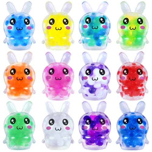CESOF Easter Egg Stuffers Bunny Stress Balls 12 Pcs Mini Bunny Squishy Toys Easter Basket Fillers Squishies Fidget Sensory Toy for Kids Girls Boys Teens Adult Party Favors Supplies Classroom Prize Gifts - Image 1
