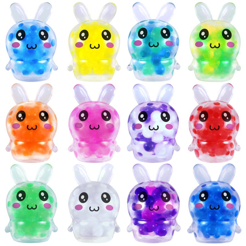 CESOF Easter Egg Stuffers Bunny Stress Balls 12 Pcs Mini Bunny Squishy Toys Easter Basket Fillers Squishies Fidget Sensory Toy for Kids Girls Boys Teens Adult Party Favors Supplies Classroom Prize Gifts - Image 3