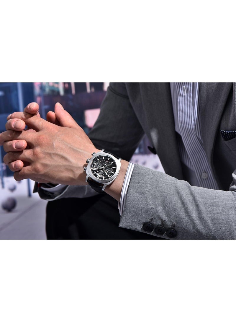 BENYAR Mens Watches Analog Quartz Leather Band Stylish Sports Designer Wrist Watch 50M Waterproof Elegant Gift for Men 5205 Black - Image 3