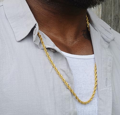 Monily 24K Gold-Plated Chain Necklace for Men 2.5MM 20 Inches Stainless Steel Twist Rope Chain for Women Mens - Image 3