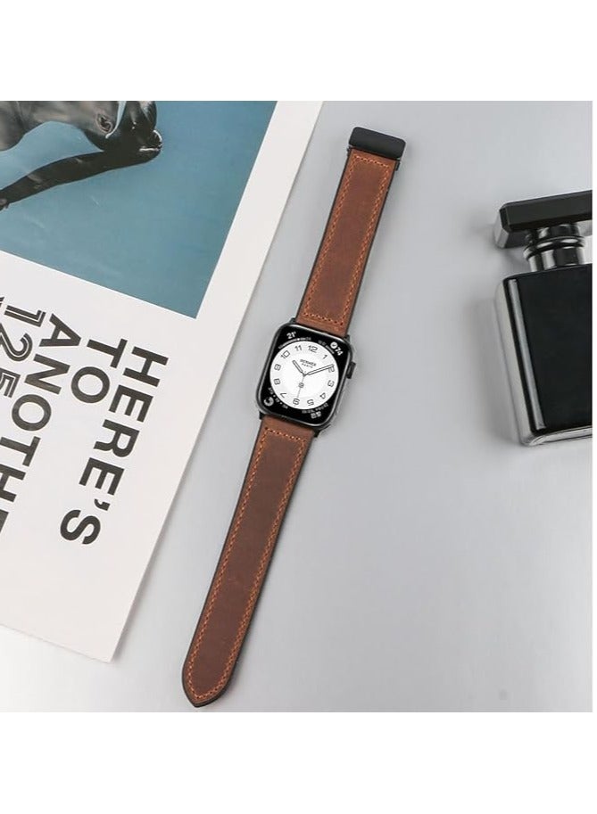 ملائكي  **أشرطة جلدية مغناطيسية متوافقة مع Apple Watch مقاسات 49 مم، 46 مم، 45 مم، 44 مم، و42 مم (السلسلة 3/2/1) للرجال والنساء.**   تصميم جلد طبيعي عالي الجودة مع مشبك مغناطيسي، مناسب لساعات iWatch Ultra 1/2، والسلسلة SE/10/9/8/7/6/5/4/3. - Image 4