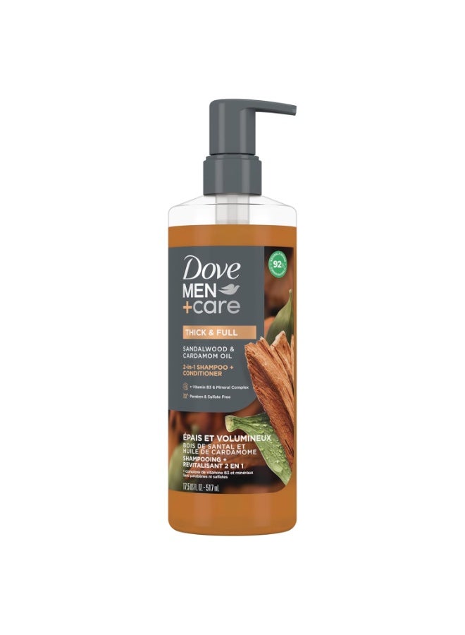 Dove Men+Care Dove Men+Care 2-in-1 Shampoo + Conditioner Sandalwood & Cardamom Oil for Thick & Full Hair, + Vitamin B3 & Mineral Complex, 17.5 oz - Image 1