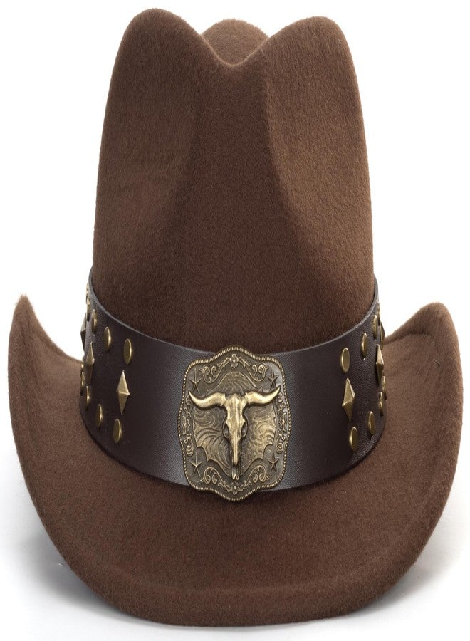OVOY Kids Western Cowboy Hat Wide Brim for Boys Girls - Felt Vintage Jazz Fedora Cowgirl Hats for Kids 3-7Years Coffee - Image 5