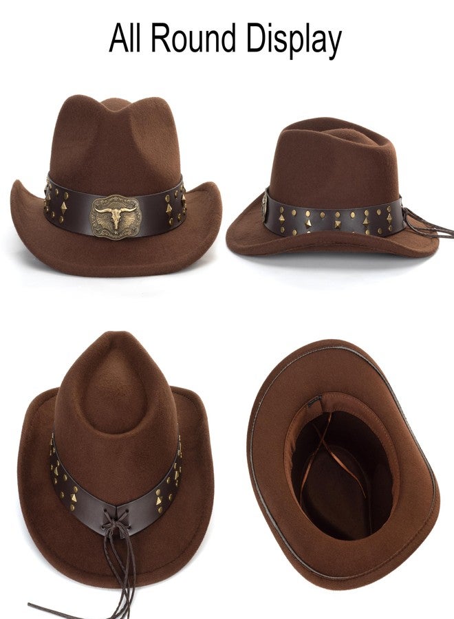 OVOY Kids Western Cowboy Hat Wide Brim for Boys Girls - Felt Vintage Jazz Fedora Cowgirl Hats for Kids 3-7Years Coffee - Image 4