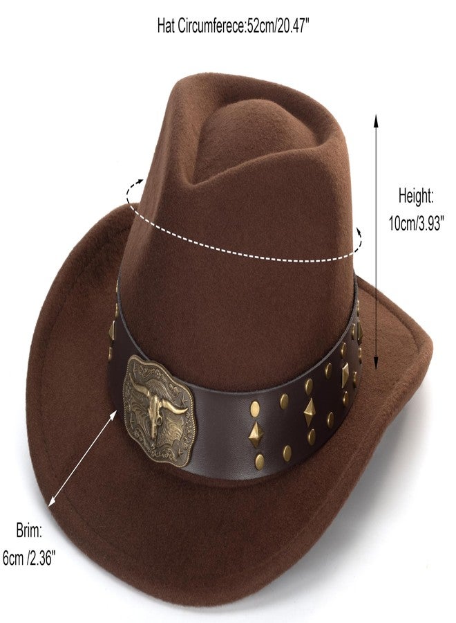 OVOY Kids Western Cowboy Hat Wide Brim for Boys Girls - Felt Vintage Jazz Fedora Cowgirl Hats for Kids 3-7Years Coffee - Image 3