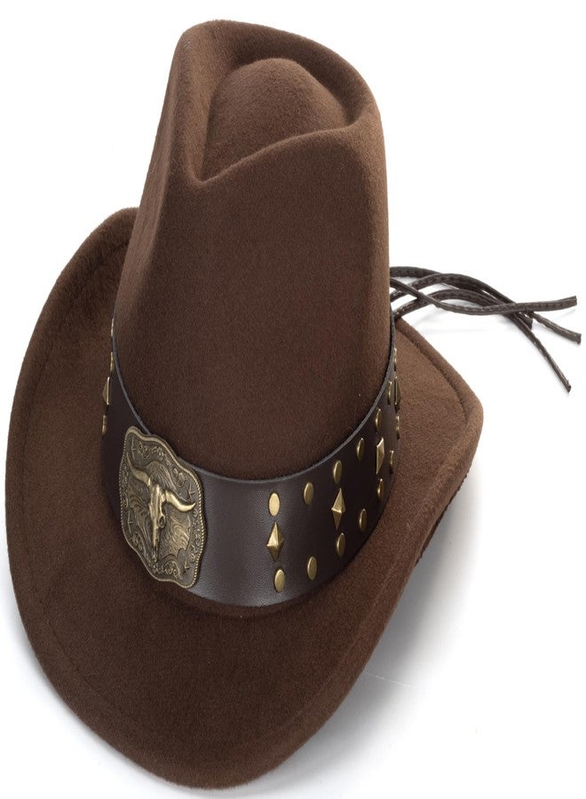 OVOY Kids Western Cowboy Hat Wide Brim for Boys Girls - Felt Vintage Jazz Fedora Cowgirl Hats for Kids 3-7Years Coffee - Image 1