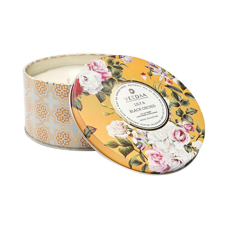 VEEDAA Lily Black Orchid 3 Wick Tin Soy Wax Scented Candle Burns 40 Hours