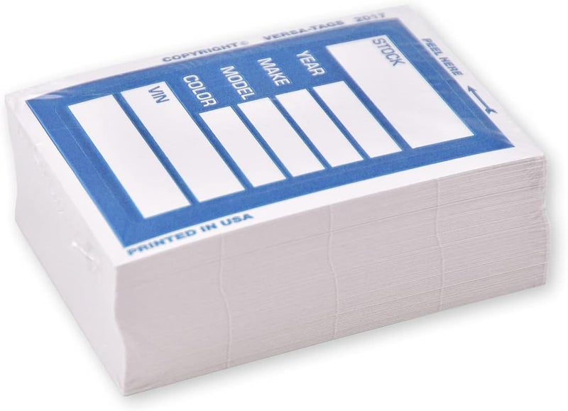 Versa-Tags Car Dealer Stock Stickers Improved Design 100 Blue Inventory Window Stickers Kleer-bak Windshield Stickers Printed in The USA 3'' by 4" - Image 4