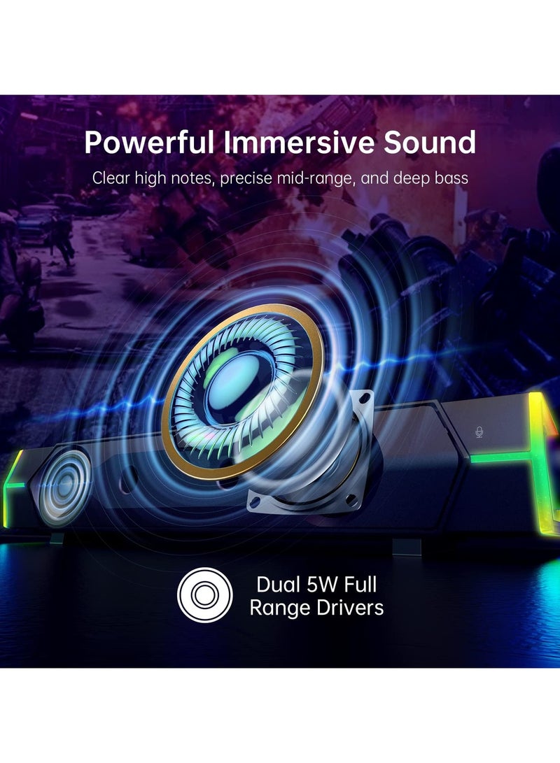 erorex Computer Speakers for PC Desktop Monitor, Dynamic RGB Bluetooth Soundbar, Bluetooth & USB Powered PC Speakers with Microphone, HiFi Stereo Gaming Speakers for Desktop - Image 5