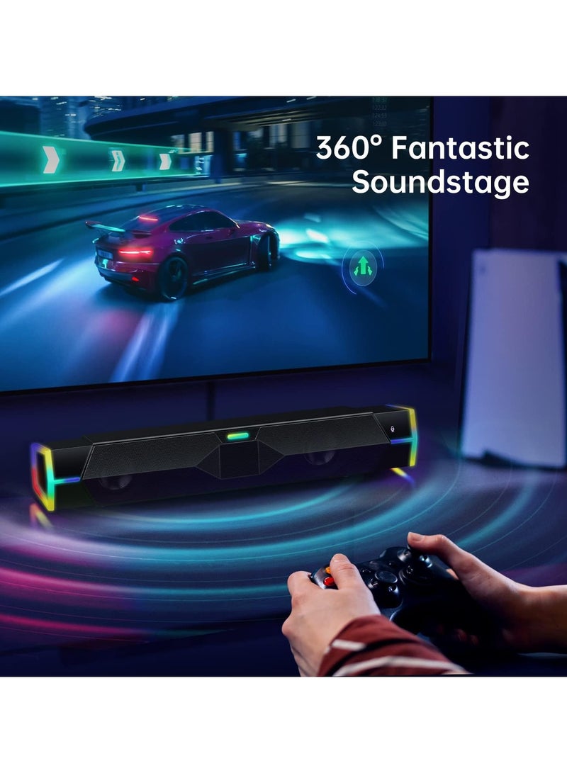 erorex Computer Speakers for PC Desktop Monitor, Dynamic RGB Bluetooth Soundbar, Bluetooth & USB Powered PC Speakers with Microphone, HiFi Stereo Gaming Speakers for Desktop - Image 2