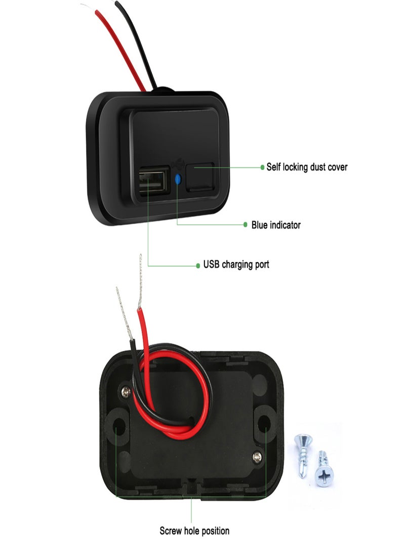 Dual USB Outlets 3.1A Car Charge Adapter Power Socket 12-24V with Cap for Car Bus Truck RV Marine Boat Motorcycle  - Image 3