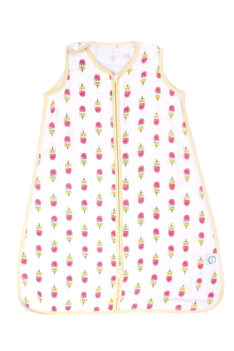 THEONI 100% Organic Cotton Muslin Sleeping Bag for Newborn 6-18 Months Baby - Popsicle Fun Pink - Image 1
