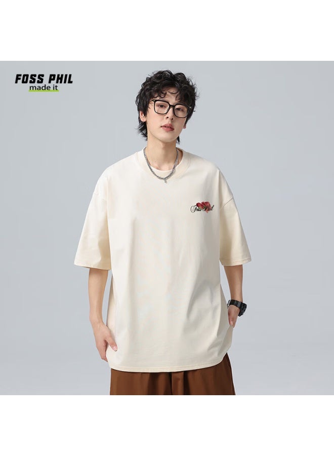 Foss Phil Short-sleeve T-shirt For Men And Women, Summer Pure Cotton American Trendy Fashion Printed Undershirt, Men's Clothing Dt14, Apricot Color, Size S - Image 2
