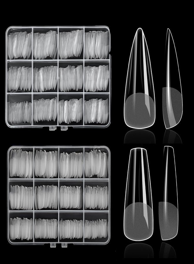 ELLEWIN 480PCS Nail Tips Clear False Nails Full Cover for Acrylic Fake Nails Kit 12 Sizes 2 Shapes Medium Coffin Medium Stiletto Pre-Shape for Salon Home DIY Gifts - Image 1