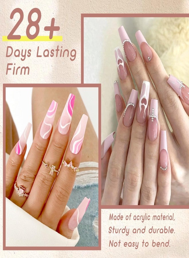 ELLEWIN 480PCS Nail Tips Clear False Nails Full Cover for Acrylic Fake Nails Kit 12 Sizes 2 Shapes Medium Coffin Medium Stiletto Pre-Shape for Salon Home DIY Gifts - Image 2