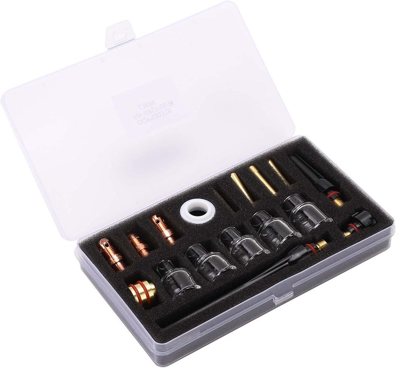 Welding Torch Accessories Kit for WP - 17/18/26 Argon Gun, Glass Cup Nozzle Consumables with Tungsten Clamp, Professional Welding Glass Nozzle and Brass Components for TIG Welding - Image 3