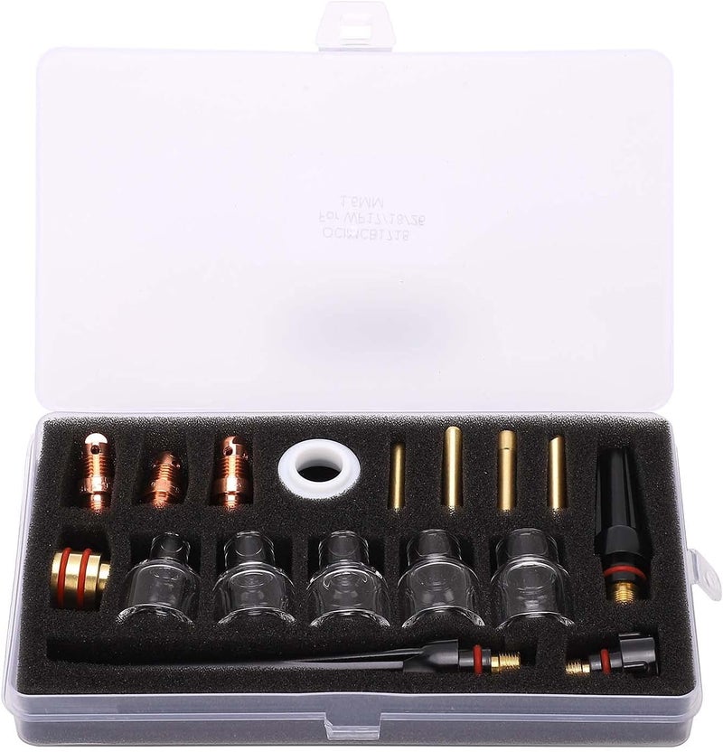 Welding Torch Accessories Kit for WP - 17/18/26 Argon Gun, Glass Cup Nozzle Consumables with Tungsten Clamp, Professional Welding Glass Nozzle and Brass Components for TIG Welding - Image 1