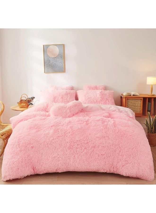 FOPPA Fluffy Pink Twin Size Comforter Cover - Ultra Soft Plush Bedding Set With Faux Fur and Fuzzy Pillowcase for Girls Bedroom (Light Pink)  - Image 1