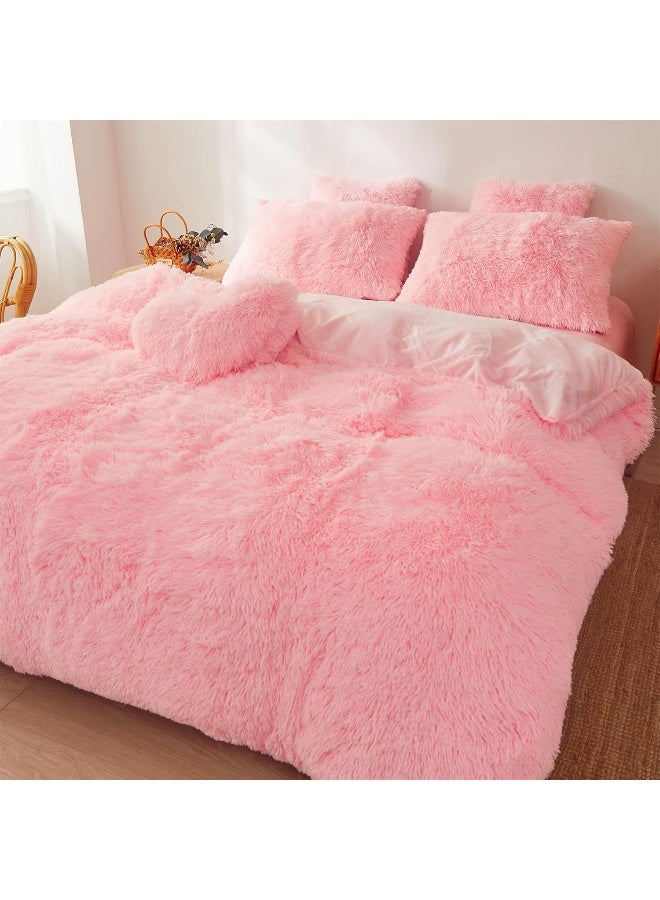 FOPPA Fluffy Pink Twin Size Comforter Cover - Ultra Soft Plush Bedding Set With Faux Fur and Fuzzy Pillowcase for Girls Bedroom (Light Pink)  - Image 2