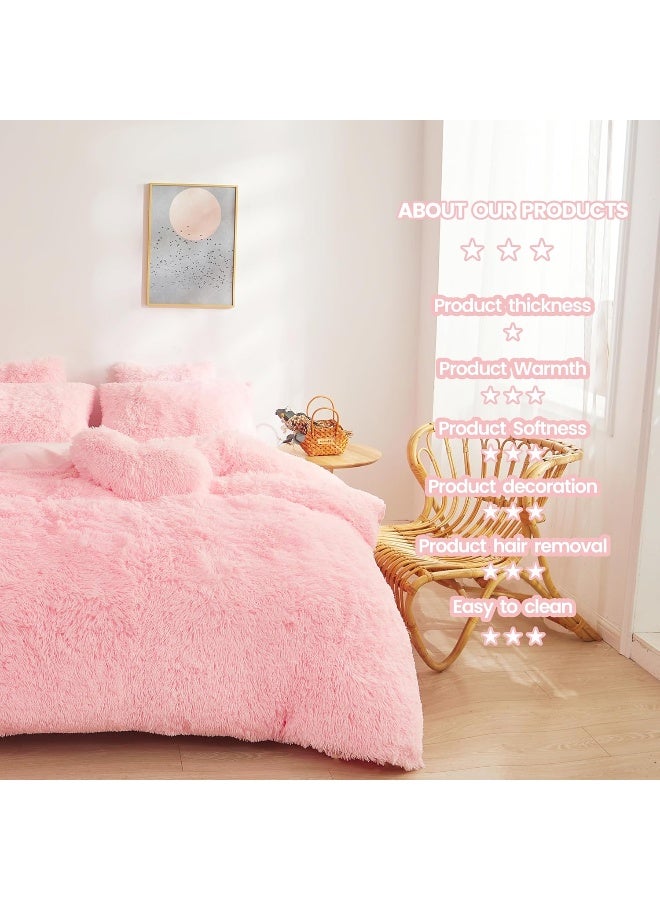 FOPPA Fluffy Pink Twin Size Comforter Cover - Ultra Soft Plush Bedding Set With Faux Fur and Fuzzy Pillowcase for Girls Bedroom (Light Pink)  - Image 5