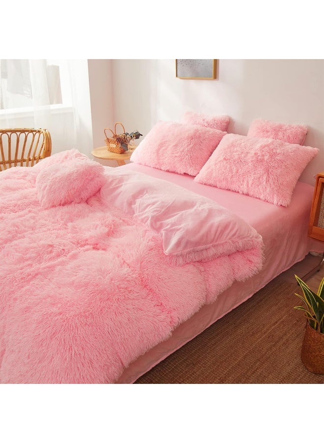 FOPPA Fluffy Pink Twin Size Comforter Cover - Ultra Soft Plush Bedding Set With Faux Fur and Fuzzy Pillowcase for Girls Bedroom (Light Pink)  - Image 3