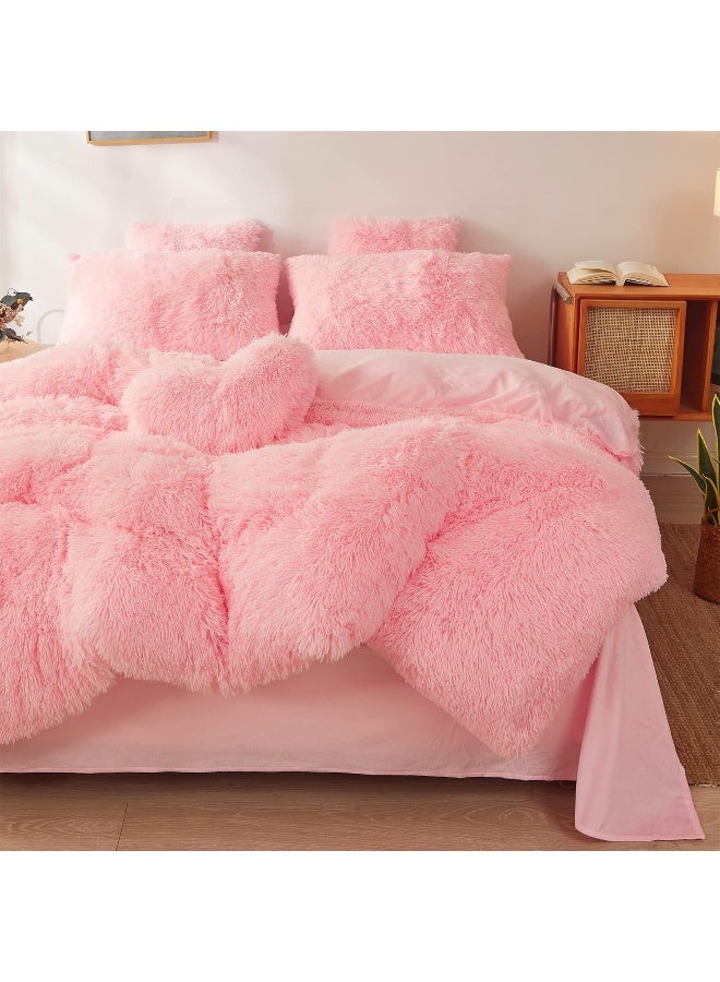 FOPPA Fluffy Pink Twin Size Comforter Cover - Ultra Soft Plush Bedding Set With Faux Fur and Fuzzy Pillowcase for Girls Bedroom (Light Pink)  - Image 4